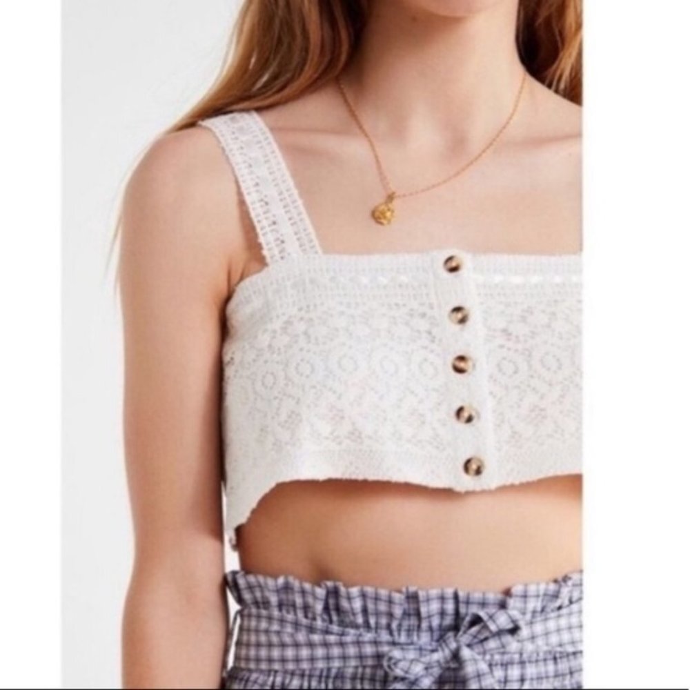 UO Out From Under Flora Festival Crochet Bra White Crop Top Medium
